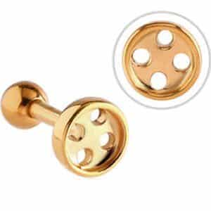 Gold Plated Jewelled Tragus Micro Barbell Stud- Button