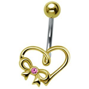 Gold-Plated Heart Belly Bar - Pink