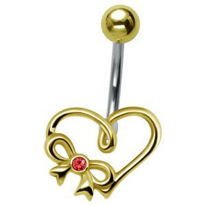 Gold-Plated Heart Belly Bar - Red