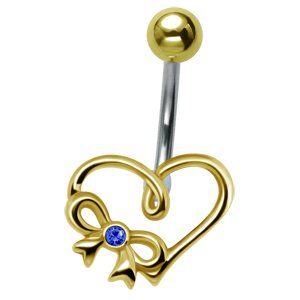 Gold-Plated Heart Belly Bar - Blue