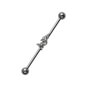 Jewelled Silver and Steel Industrial Barbell - Clear Leaves
