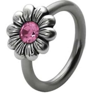 Silver and Steel Daisy Ball Closure Ring - Pink
