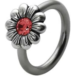 Silver and Steel Daisy Ball Closure Ring - Red