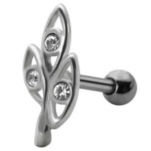 Jewelled Silver and Steel Tragus Stud - Clear Ovals