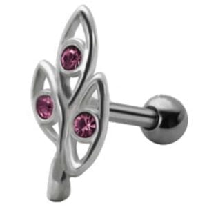 Jewelled Silver and Steel Tragus Stud - Pink Ovals