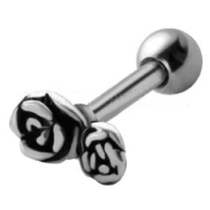 Silver and Steel Tragus Stud - Mini Roses