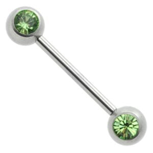 Jewelled Surgical Steel Nipple Bar - Green