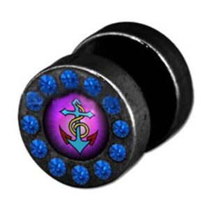Jewelled Fake Ear Plug - Anchor