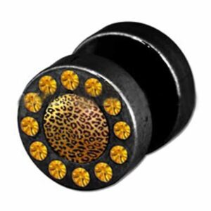 Jewelled Fake Ear Plug - Leopard Print