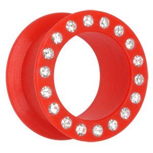 Jewelled Silicon Flesh Tunnel - Red