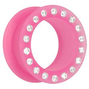 Jewelled Silicon Flesh Tunnel - Pink
