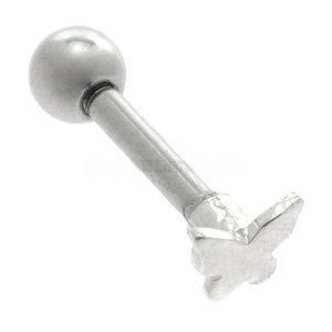 Silver and Steel Tragus Piercing Bar Stud- Butterfly