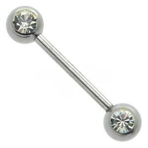 Jewelled Surgical Steel Nipple Bar - Clear