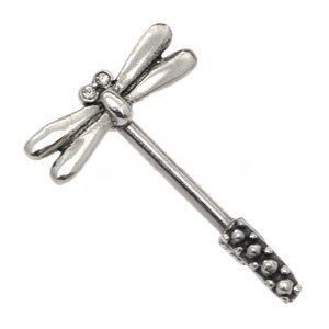 Sterling Silver & Steel Nipple Piercing Bar - Dragonfly