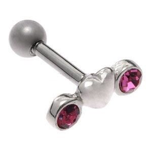 Silver & Steel Ear / Tragus Stud - Pink Jewel Heart