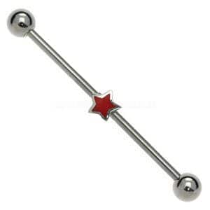 Surgical Steel Industrial Scaffold Barbell - Red Star