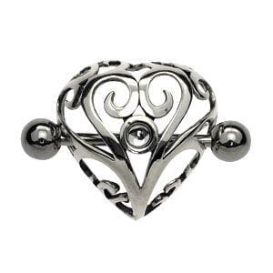Surgical Steel and Silver Nipple Crown - Heart