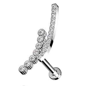 Double Lined Tragus Labret Stud with CZ Paved Curve Top