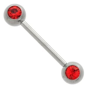 Jewelled Surgical Steel Nipple Bar - Red