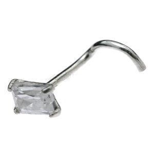 Jewelled Silver Nose Stud - Clear Oblong