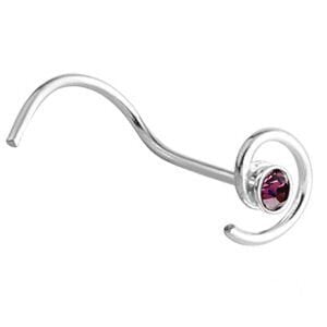 Spiral Silver Nose Stud - Amethyst