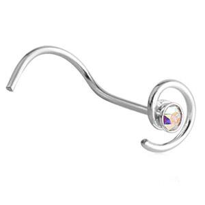Spiral Silver Nose Stud - Crystal AB