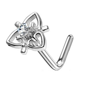 Surgical Steel CZ Jewelled Heart L Bend Nose Piercing - Clear