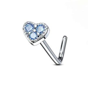 Surgical Steel Heart Nose Stud - Aqua