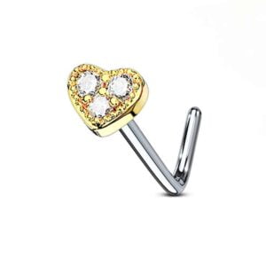 Surgical Steel Heart Nose Stud - Gold