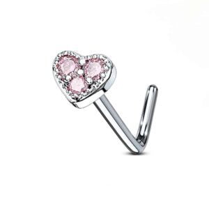 Surgical Steel Heart Nose Stud - Pink