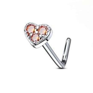 Surgical Steel Heart Nose Stud - Red
