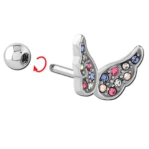 Surgical Steel Jewelled Tragus Multi Colour Butterfly Design