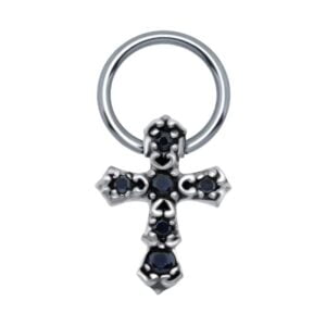 Jewelled Cross Ring - Black