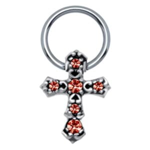 Jewelled Cross Nipple Ring - Red