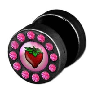 Jewelled Fake Ear Plug - Strawberry