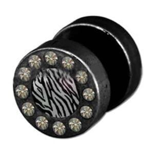 Jewelled Fake Ear Plug - Zebra Print