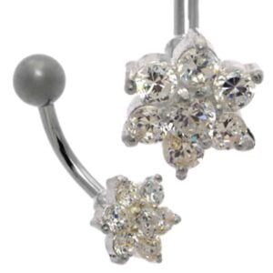 Jewelled Flower Belly Bar - Clear