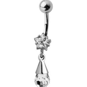 Jewelled Silver and Steel Belly Bar - Star Drop