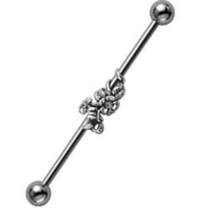 Jewelled Silver and Steel Industrial Barbell - Clear Blossom