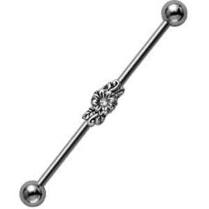 Jewelled Silver and Steel Industrial Barbell - Clear Flower