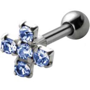 Jewelled Silver and Steel Tragus Stud - Blue Cross