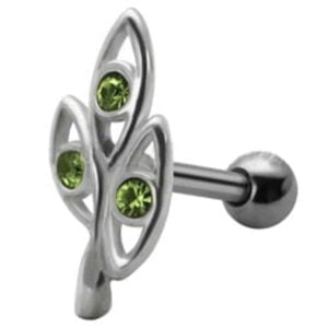 Jewelled Silver and Steel Tragus Stud - Green Ovals
