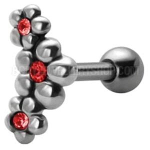 Jewelled Silver and Steel Tragus Stud - Red Daisies