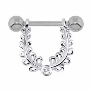 Jewelled Sterling Silver and Steel Nipple Stirrup - Clear