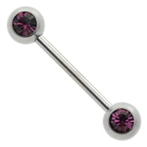 Jewelled Surgical Steel Nipple Bar - Purple
