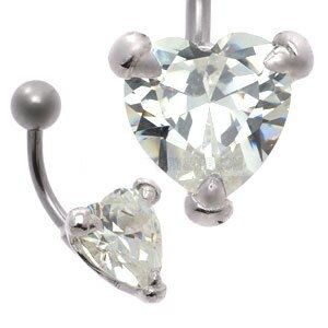 Large CZ Silver and Steel Belly Bar - Heart Claw Set