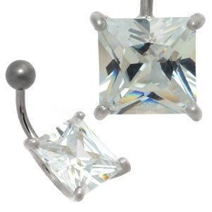 Large CZ Silver and Steel Belly Bar - Square