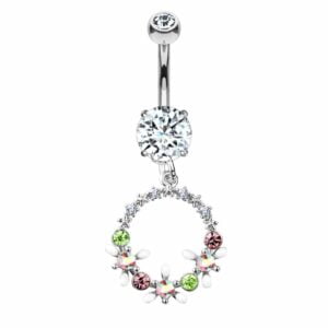 Surgical Steel Belly Bar with Multi Coloured Jewels
