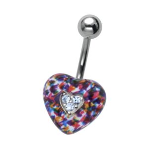 Multi Crystal Heart Belly Bar