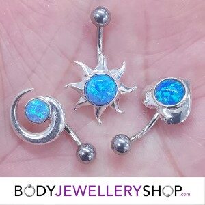 Opal Silver and Steel Belly Bar - Blue Heart